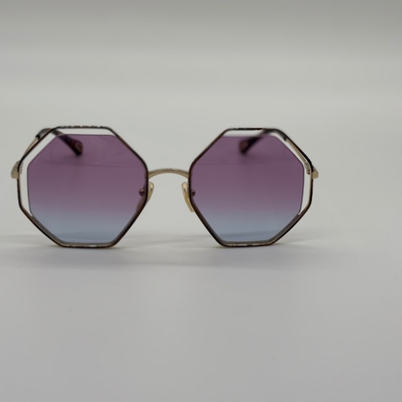 Chloé Eyewear Havana Gold Hexagon Frame Sunglasses NWT 👜 - Picture 2 of 10